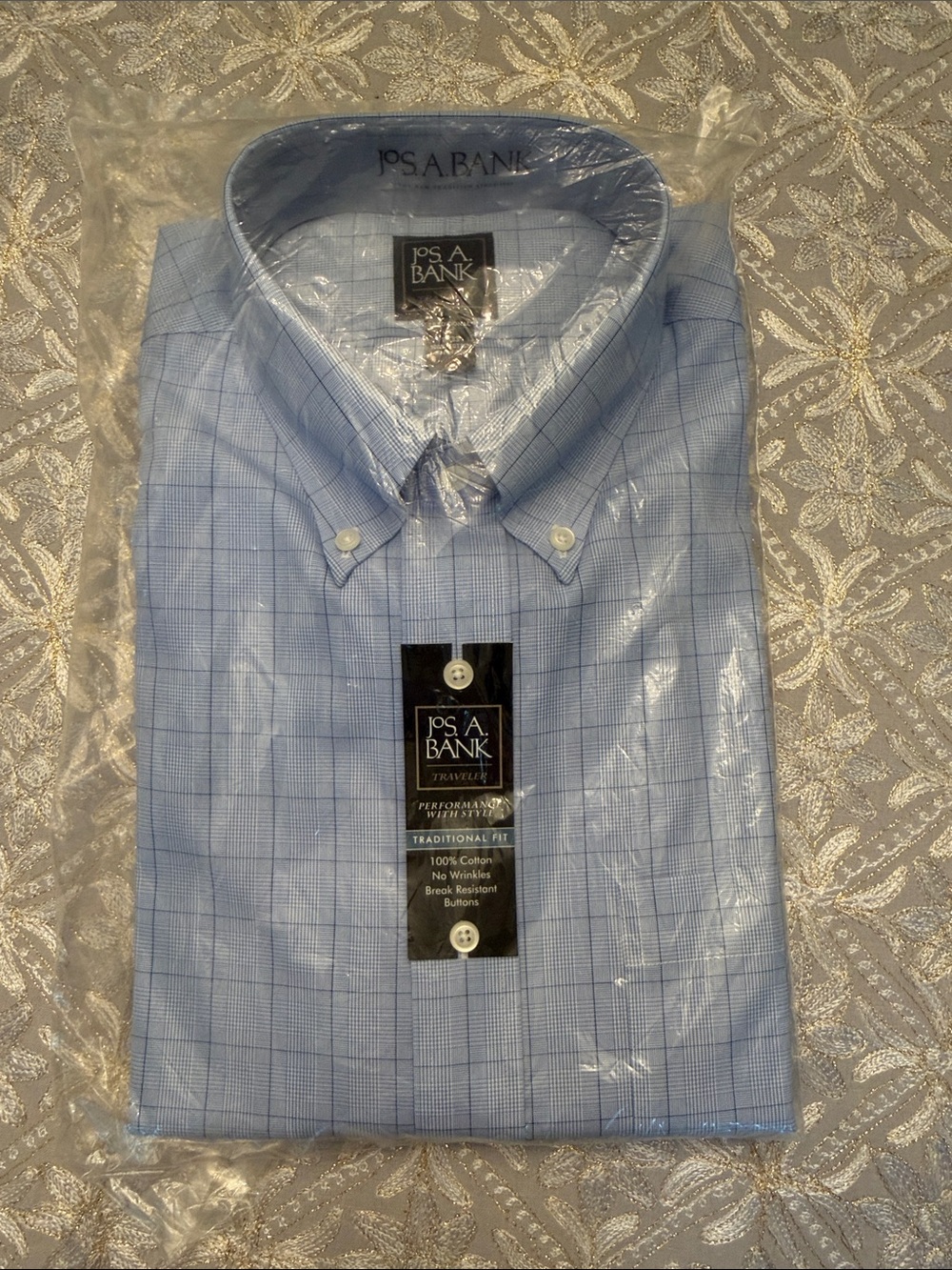 Jos. A. Bank Blue Windowpane Button-Down Dress Shirt